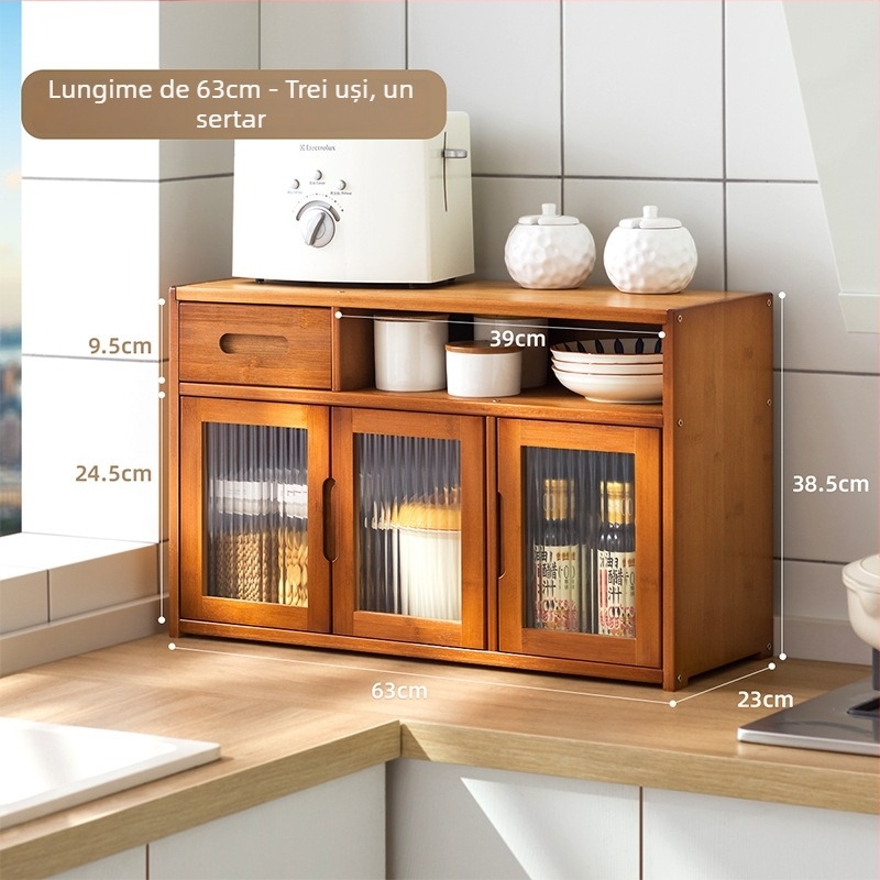 Raft de depozitare bucătărie de pe blat – Multifuncțional, din bambus, formă dreptunghiulară, stil modern minimalist