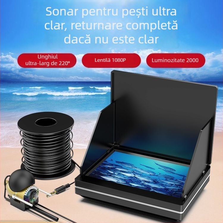 Detector de pești cu cameră subacvatică și ecran HD, vizibilitate nocturnă, vedere a fundului