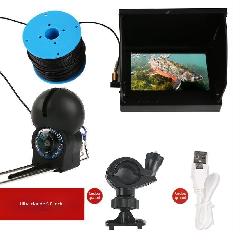 Detector de pești cu cameră subacvatică și ecran HD, vizibilitate nocturnă, vedere a fundului