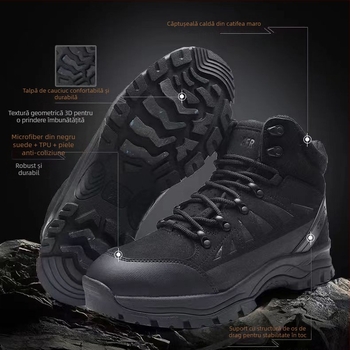 Ghete de iarnă pentru zăpadă, căptușite cu fleece, izolație groasă, partea superioară din microfibră TPU, talpă din cauciuc antiderapant, înălime medie a gleznei