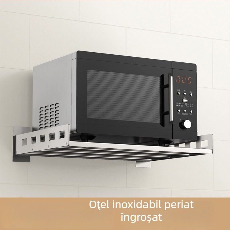 Mu Jue MJ-6899 Raft de depozitare din oțel inoxidabil montat pe perete pentru cuptor cu microunde, cuptor și oală de gătit orez