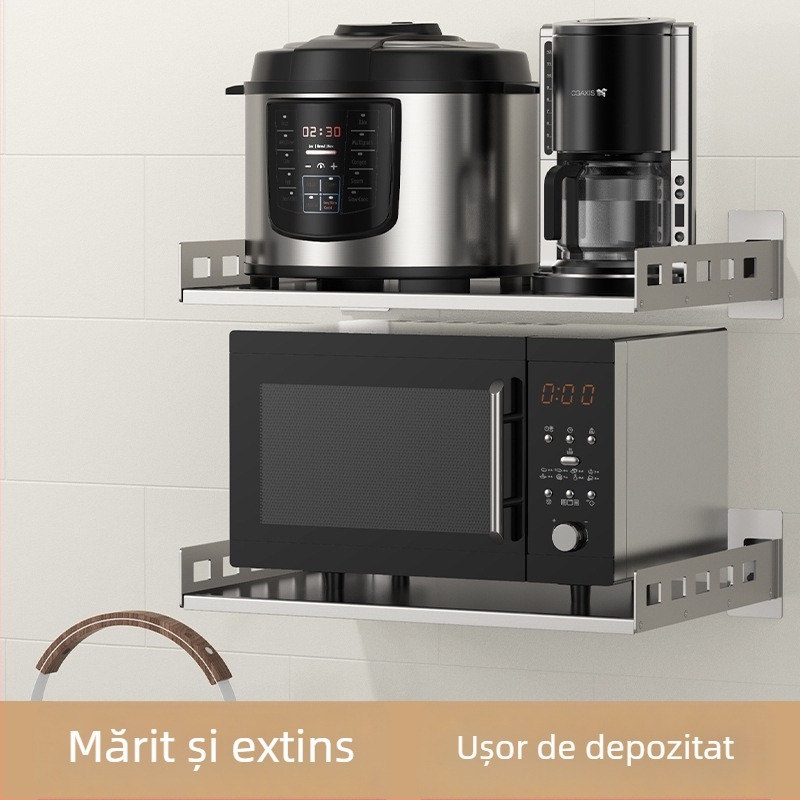 Mu Jue MJ-6899 Raft de depozitare din oțel inoxidabil montat pe perete pentru cuptor cu microunde, cuptor și oală de gătit orez