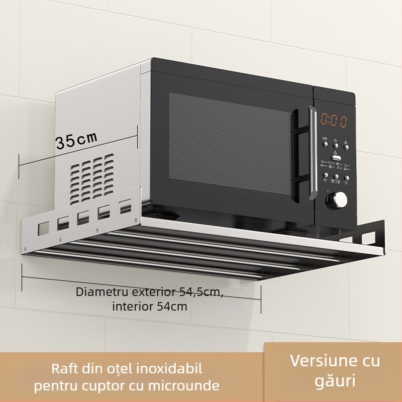 Mu Jue MJ-6899 Raft de depozitare din oțel inoxidabil montat pe perete pentru cuptor cu microunde, cuptor și oală de gătit orez