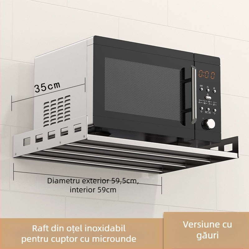 Mu Jue MJ-6899 Raft de depozitare din oțel inoxidabil montat pe perete pentru cuptor cu microunde, cuptor și oală de gătit orez