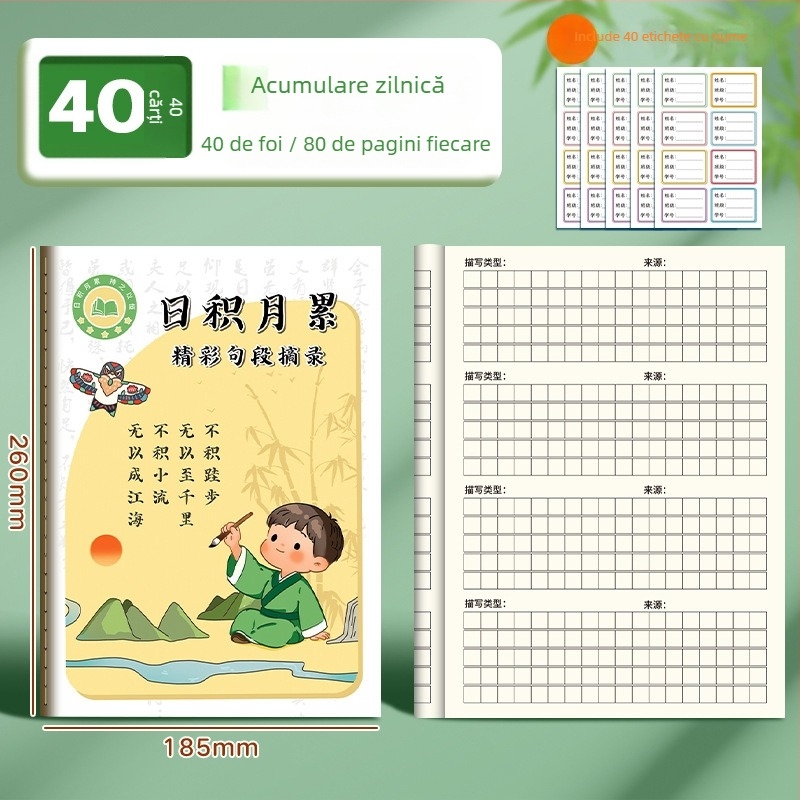 Huge caiet cu desene animate pentru elevi din învățământul primar, legare spirală, 50–100 de pagini