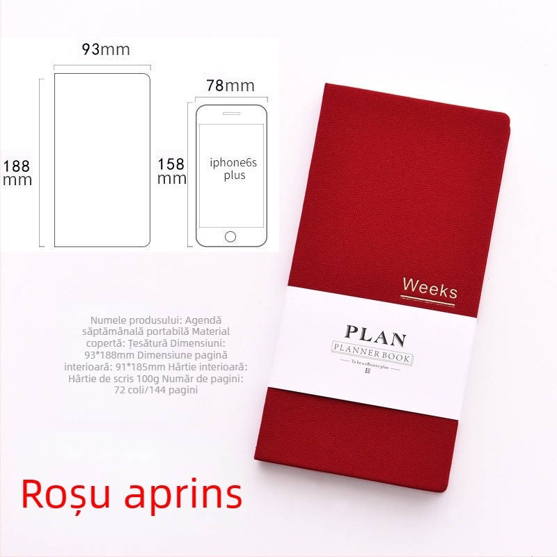 Bloc de notițe cu plan săptămânal, copertă din pânză, cusături, Dowling hârtie, 100–200 de pagini