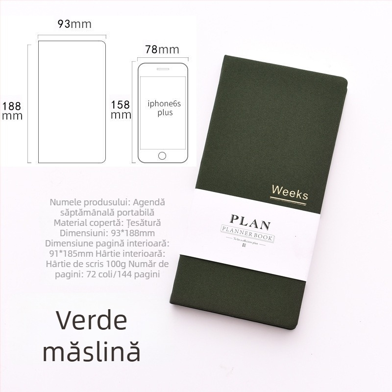 Bloc de notițe cu plan săptămânal, copertă din pânză, cusături, Dowling hârtie, 100–200 de pagini