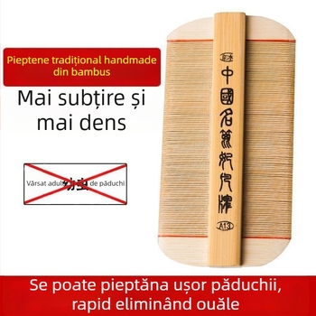Pieptene pentru purici cu dinți ultra-densi pentru fete, din bambus tradițional, anti-mătreață și pentru ouăle puricilor la scalp