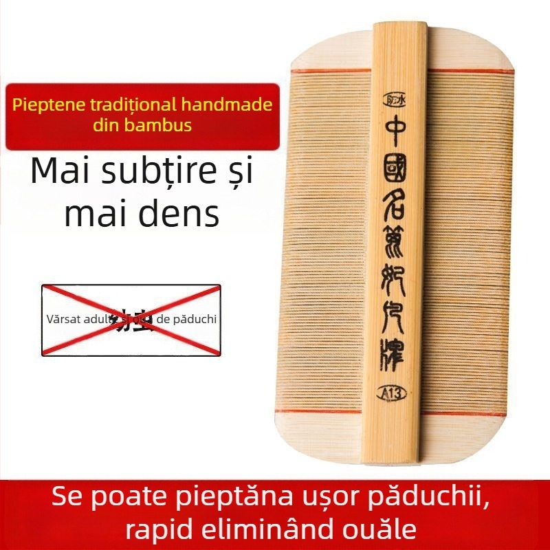 Pieptene pentru purici cu dinți ultra-densi pentru fete, din bambus tradițional, anti-mătreață și pentru ouăle puricilor la scalp