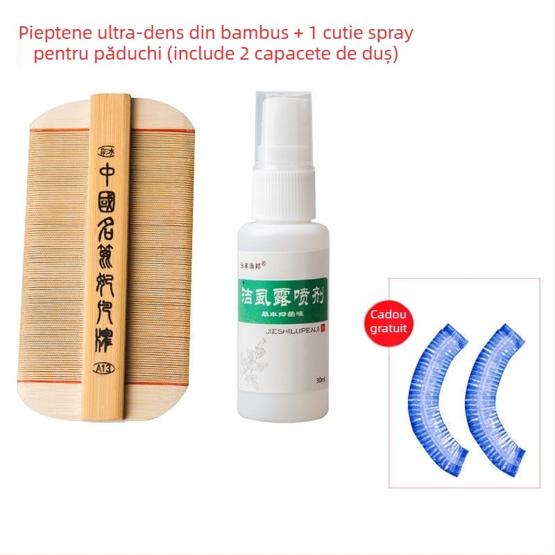 Pieptene pentru purici cu dinți ultra-densi pentru fete, din bambus tradițional, anti-mătreață și pentru ouăle puricilor la scalp