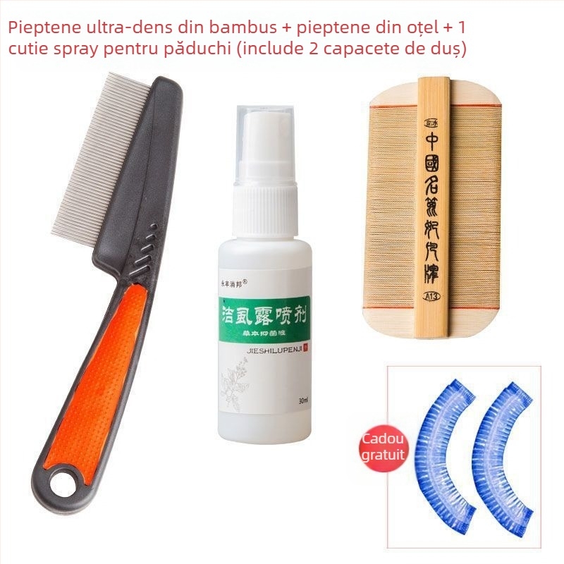 Pieptene pentru purici cu dinți ultra-densi pentru fete, din bambus tradițional, anti-mătreață și pentru ouăle puricilor la scalp