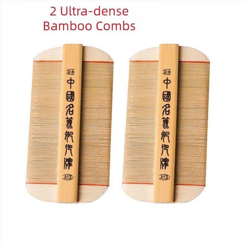 Pieptene pentru purici cu dinți ultra-densi pentru fete, din bambus tradițional, anti-mătreață și pentru ouăle puricilor la scalp