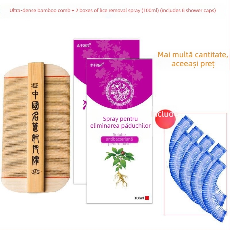 Pieptene pentru purici cu dinți ultra-densi pentru fete, din bambus tradițional, anti-mătreață și pentru ouăle puricilor la scalp