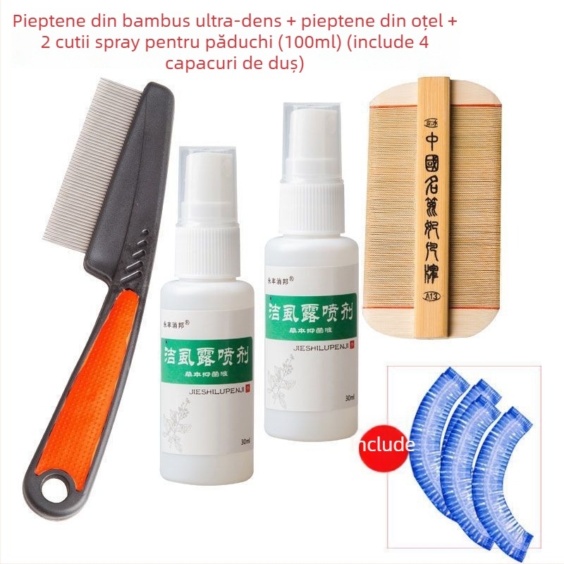 Pieptene pentru purici cu dinți ultra-densi pentru fete, din bambus tradițional, anti-mătreață și pentru ouăle puricilor la scalp