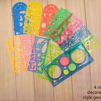 Tiankai 512 Set riglă caleidoscopică din plastic pentru copii - Șabloane multiple de desen, Model 512, Greutate netă 0.2