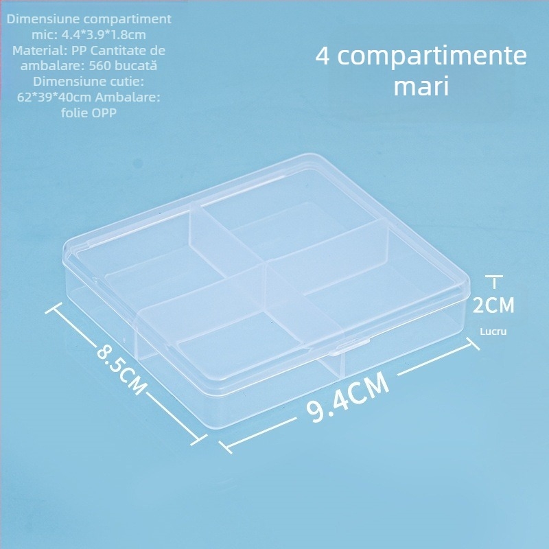 Cutie de depozitare pentru birou din plastic cu divizori și capac, rezistentă la praf, 2-6 compartimente, capacitate 1 L