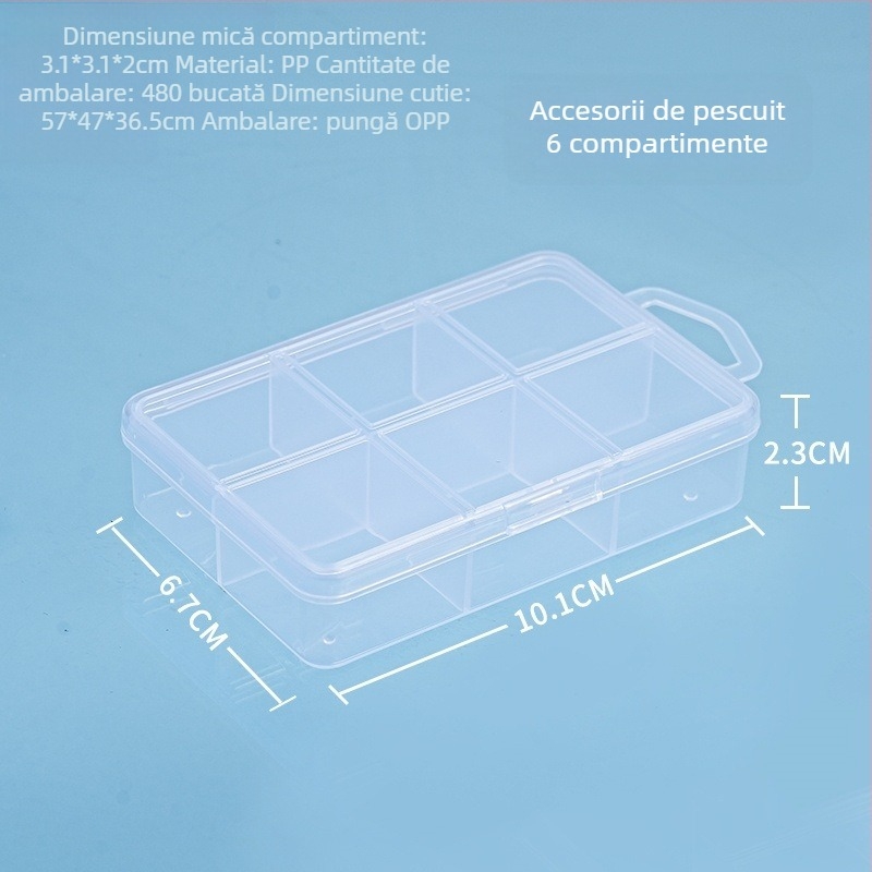 Cutie de depozitare pentru birou din plastic cu divizori și capac, rezistentă la praf, 2-6 compartimente, capacitate 1 L