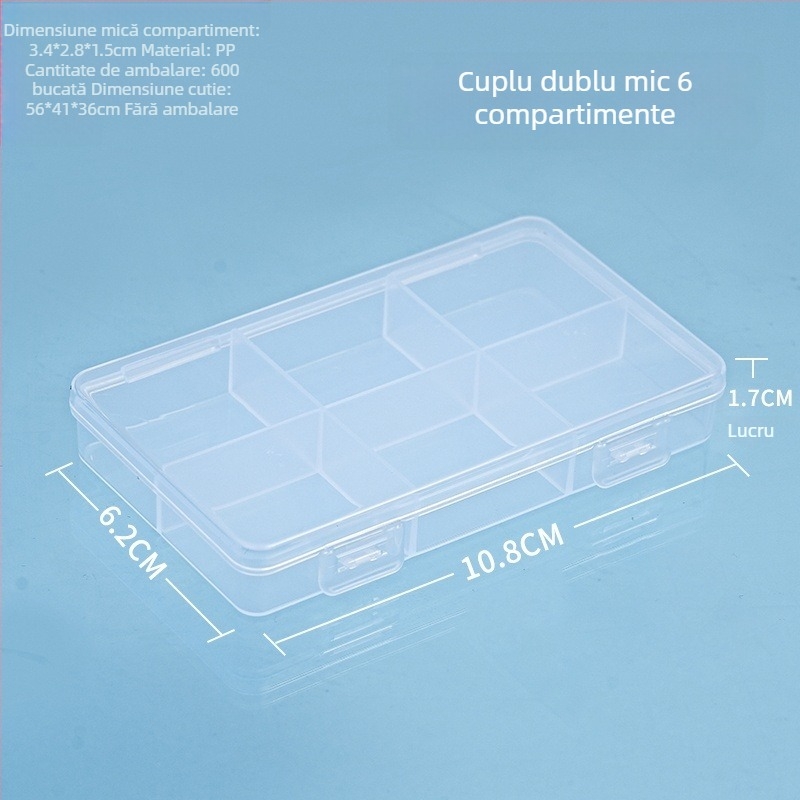 Cutie de depozitare pentru birou din plastic cu divizori și capac, rezistentă la praf, 2-6 compartimente, capacitate 1 L