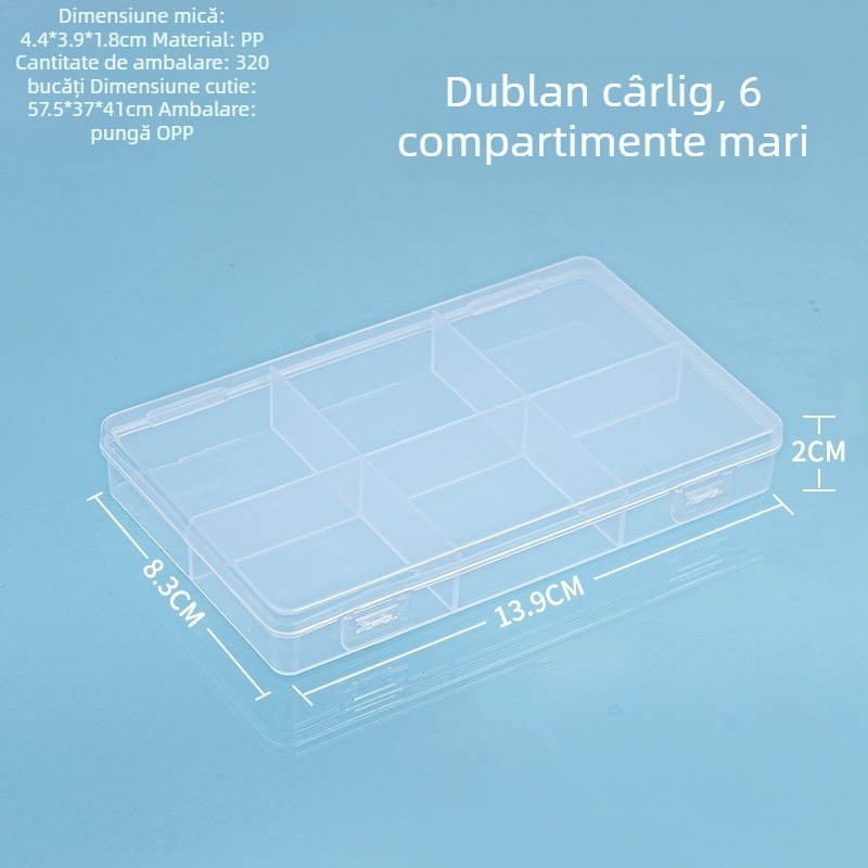 Cutie de depozitare pentru birou din plastic cu divizori și capac, rezistentă la praf, 2-6 compartimente, capacitate 1 L