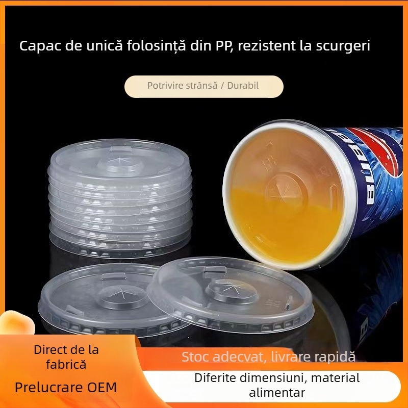 Capac PP transparent pentru pahare de ceai cu lapte și cafea, de unică folosință, imprimare logo disponibilă, pachet de 1000 bucăți