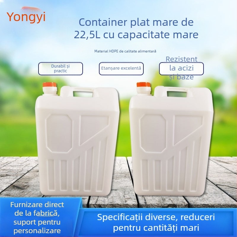 Recipient plat din plastic pentru sosuri și uleiuri, HDPE, calitate alimentară, brand Swimmer, logo tipărit, capac cu inel de tractare, posibilitate marcă privată