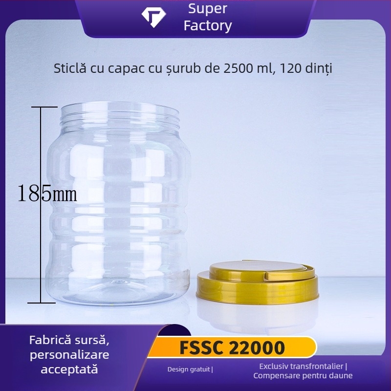 2500 ml sticlă rotundă din PET transparentă, recipient pentru fulgi de ovăz gata de consum, recipient pentru pulberi super pentru alimente și medicamente