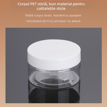 Sticlă PET cu gât larg, finisaj mat, capacitate 100–250 ml, diametrul gâtului 68 mm, diametrul corpului 71 mm