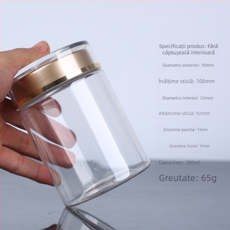 Sticlă PET transparentă pentru suplimente de sănătate, recipient gol alimentar 280 ml