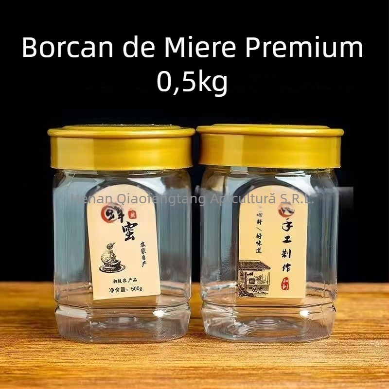 Recipient de miere din PVC cu capac interior și exterior, ambalaj alimentar, transparent