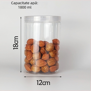 12Cmpet Borcan din plastic pentru alimente, rotund, corp drept, cu capac
