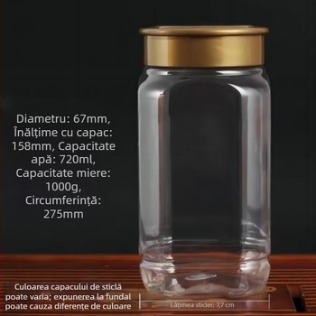Sticlă de miere, PET plastic, capacitate 1000 g, cu capac, etichetare cu autocolant, logo imprimat