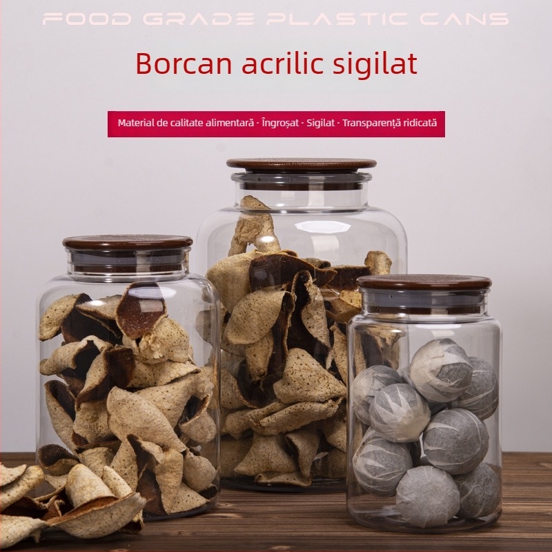 Borcan din acrilic, sigilat, pentru coajă de mandarin uscat, de calitate alimentară, pereți groși, în stoc