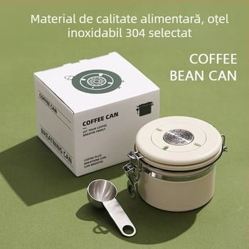 Recipient din oțel inoxidabil 304, sigilat la vid, pentru boabe de cafea, cafea măcinată și lapte praf, rezistent la umezeală, formă circulară, 301–500 ml