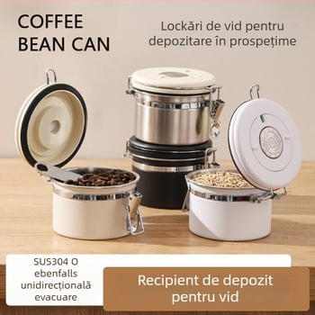 Recipient din oțel inoxidabil 304, sigilat la vid, pentru boabe de cafea, cafea măcinată și lapte praf, rezistent la umezeală, formă circulară, 301–500 ml