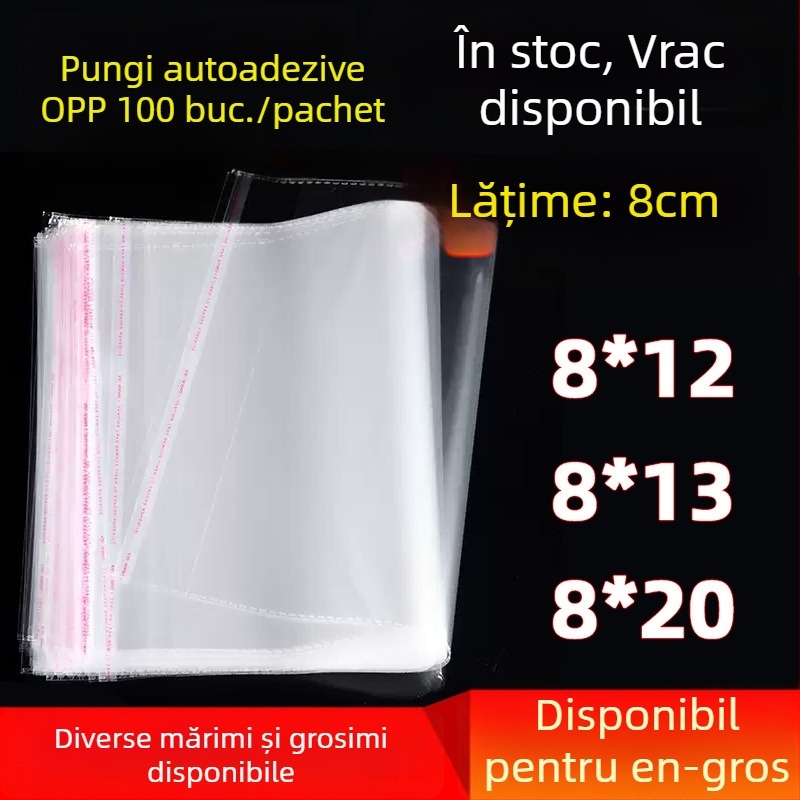 Pungi OPP autoadezive, lățime 8 cm, din polipropilenă, pentru ambalarea cadourilor și a cardurilor de felicitare, sigilate automat, en gros