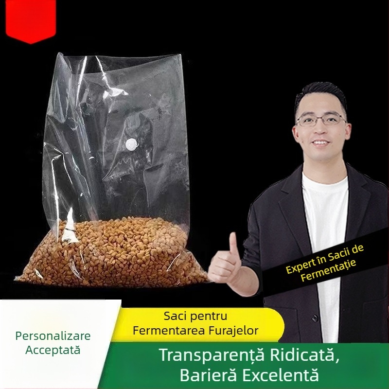 Sac transparent pentru fermentarea furajelor, cu valvă de evacuare unidirecțională, film PE cu șapte straturi coextrudat