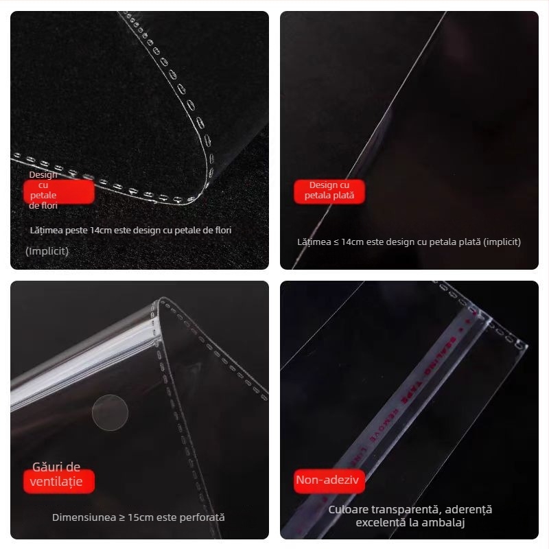 Pungi autoadezive OPP pentru ambalare, lățime 20 cm, rezistente la umiditate, material 100% virgin