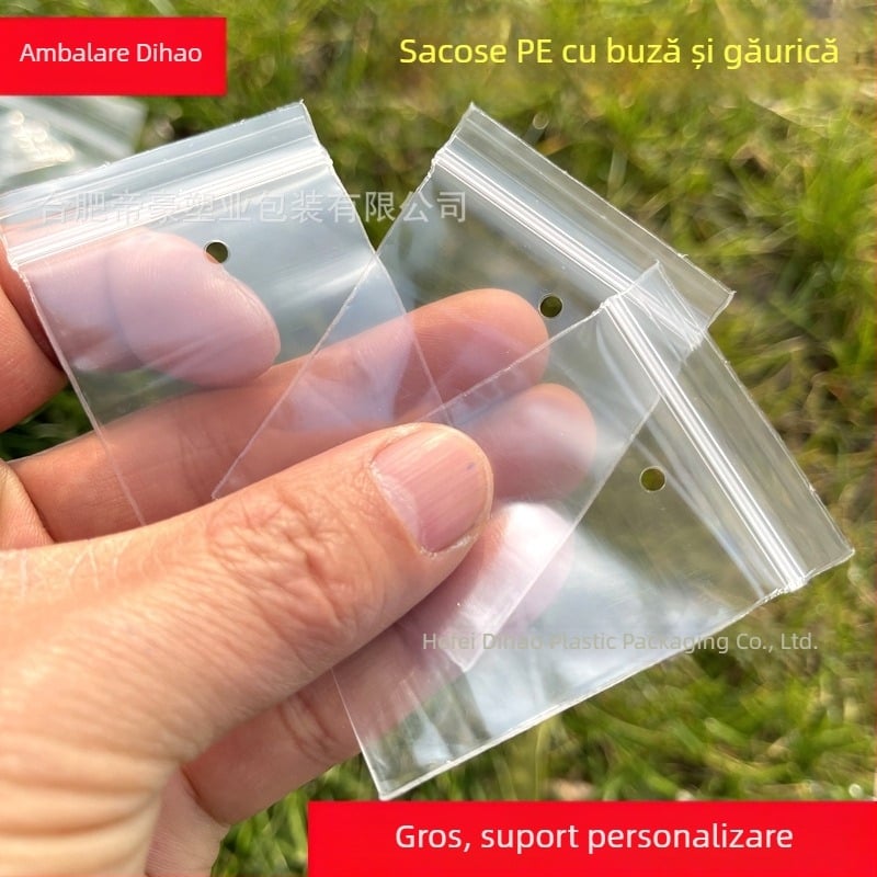 Pungă PE perforată, cu închidere automată, transparentă, pentru ambalarea nasturilor de haine, lot de 500 bucăți, fără logo
