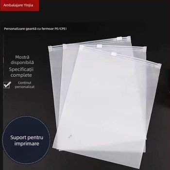 Pungă PE cu fermoar, transparentă CPE mată, pentru haine și șosete, pungă de ambalaj autoînchis, personalizabilă cu imprimare logo, 100% materiale virgine, metode de imprimare: offset, UV, gravură, sarcină maximă 1000