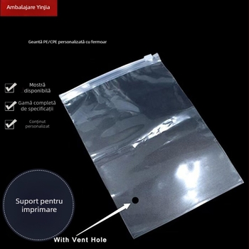 Pungă PE cu fermoar, transparentă CPE mată, pentru haine și șosete, pungă de ambalaj autoînchis, personalizabilă cu imprimare logo, 100% materiale virgine, metode de imprimare: offset, UV, gravură, sarcină maximă 1000