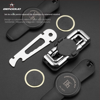 Set de unelte pentru repararea pneurilor bicicletei, 13 în 1, mecanism rotativ integrat, oțel CRV cu placare nichel + ABS, BG-9853