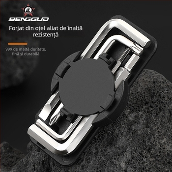 Set de unelte pentru repararea pneurilor bicicletei, 13 în 1, mecanism rotativ integrat, oțel CRV cu placare nichel + ABS, BG-9853