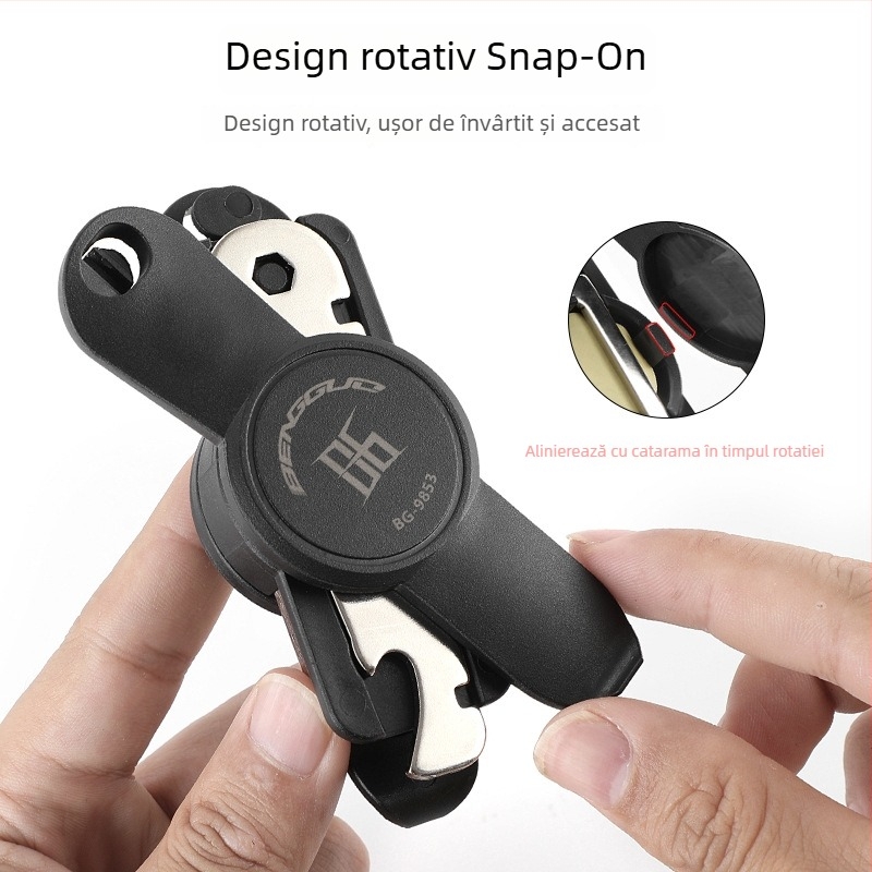 Set de unelte pentru repararea pneurilor bicicletei, 13 în 1, mecanism rotativ integrat, oțel CRV cu placare nichel + ABS, BG-9853