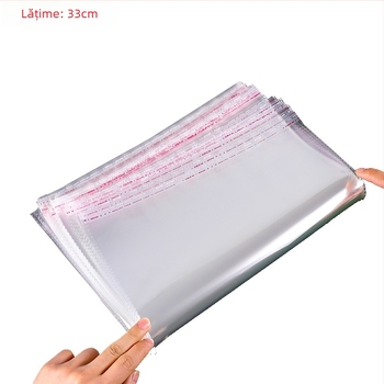 Geantă transparentă autoadezivă OPP pentru ambalarea hainelor, lungime sigilare 4 cm, 100 de bucăți