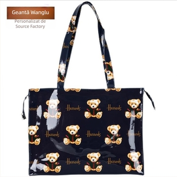 Geantă de damă Wanglu cu design ursuleț, capacitate mare, suprafață PVC lucioasă