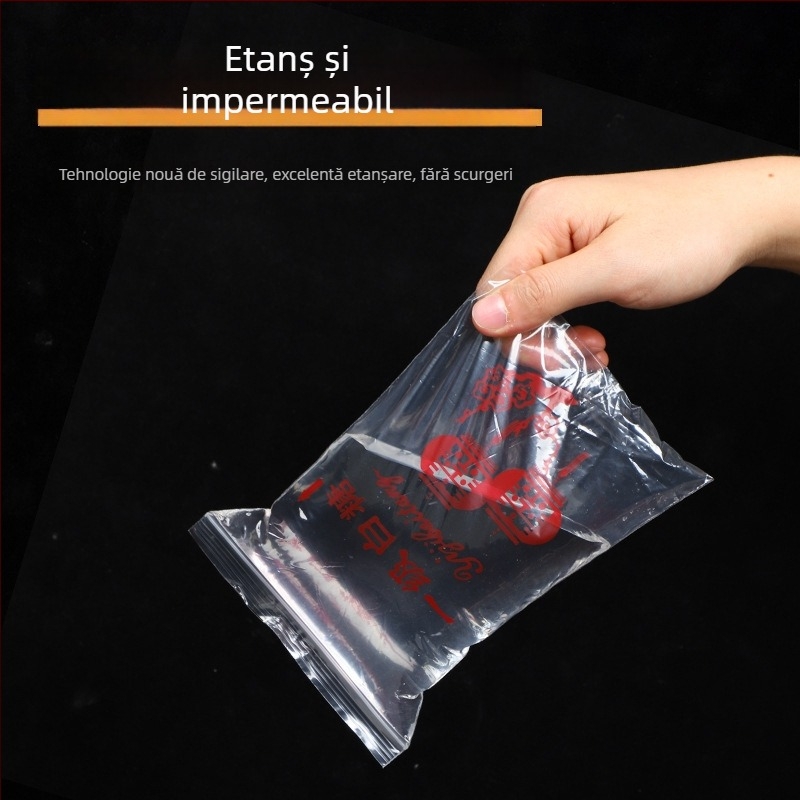 Pungă PE transparentă pentru alimente, cu închidere ZIP și etanșare îngroșată