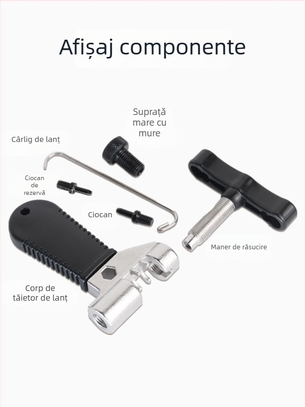 VXM unealtă pentru lanț de bicicletă – tăietor de lanț pentru demontare, din oțel de unelte, cu cârlig și pin