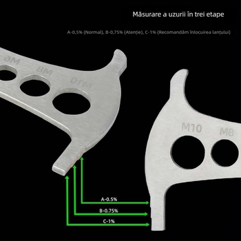 Măsurător de lanț 3-în-1 pentru biciclete de munte, oțel inoxidabil 304, caliper pentru uzură lanț și riglă de măsurare, personalizabil