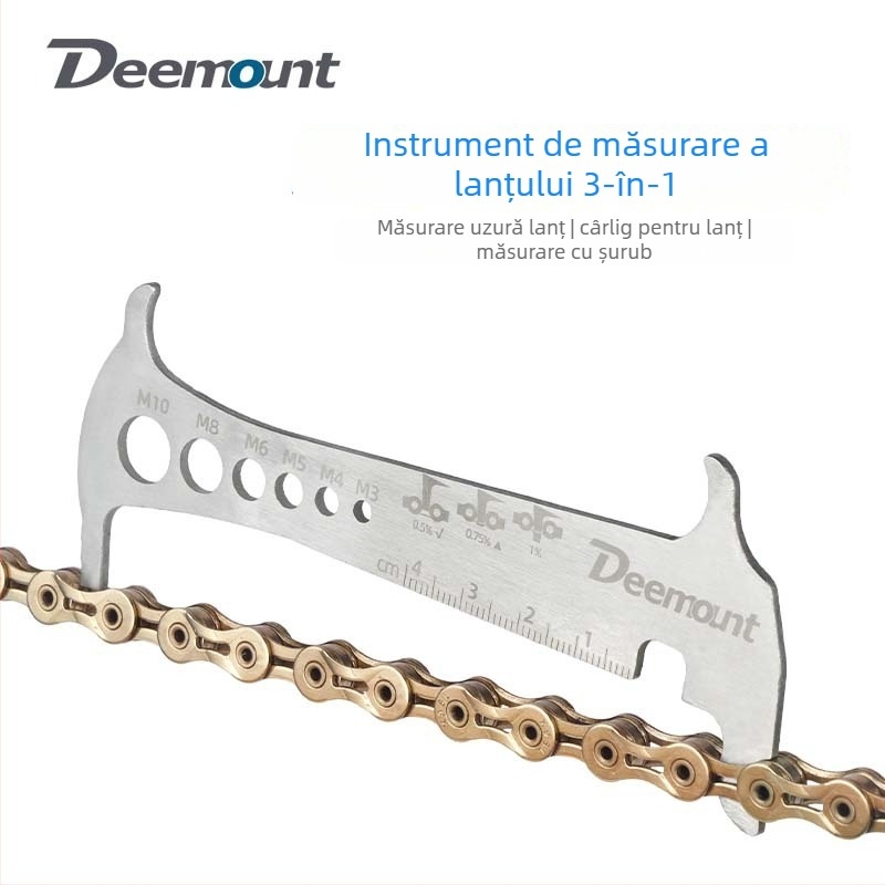 Măsurător de lanț 3-în-1 pentru biciclete de munte, oțel inoxidabil 304, caliper pentru uzură lanț și riglă de măsurare, personalizabil