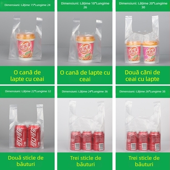 Geantă din plastic transparent, tip vestă, de unică folosință, pentru takeaway și ambalare generală